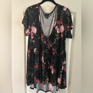 Torrid Black and Pink Asymmetrical Button Front Blouse